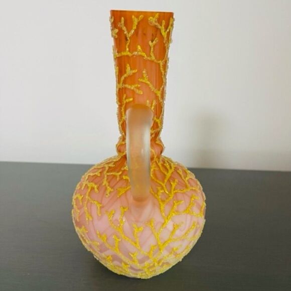 Satin glass Coralene Seaweek pitcher ewer vase victorian ruby shading to pink ov - Picture 2 of 6